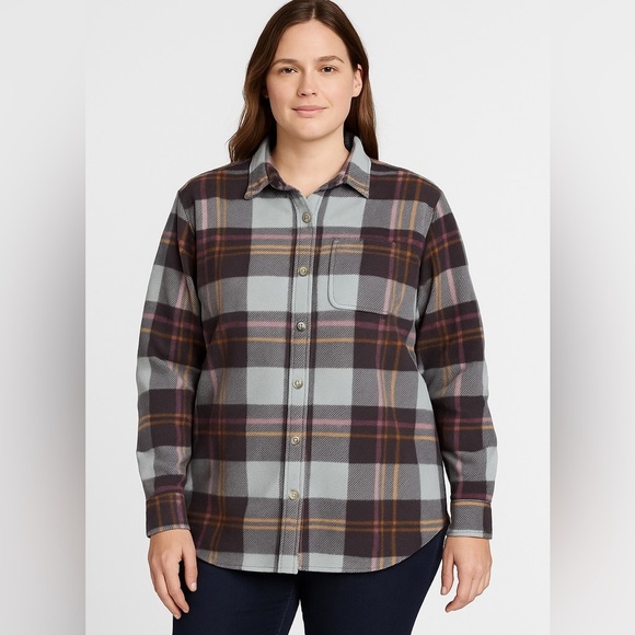 Eddie Bauer Tops - Eddie Bauer Women’s XXL Microfleece Button Up Shirt Shacket Plaid Cabincore EUC